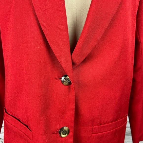 Vintage red elongated 10% wool blazer with 2 pockets & shoulder pads size: 5/6 - Picture 7 of 12